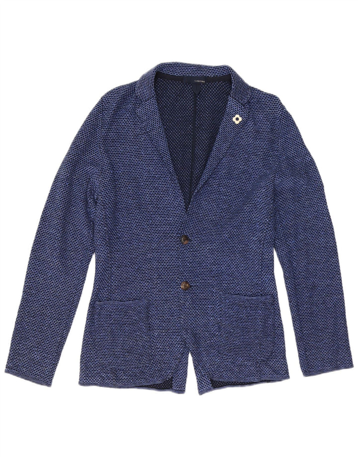 Lardini Veste blazer à 2 boutons pour femme UK 12 Bleu moyen en coton à pois