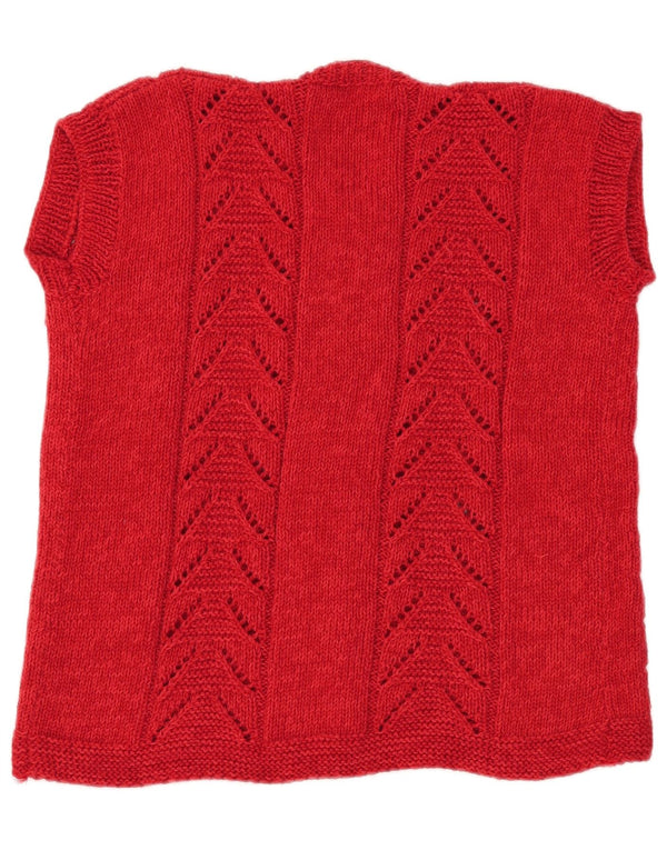 vintage Femmes Manches Courtes Cardigan Pull UK 14 Grand Rouge