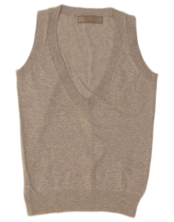 Zara Womens Vest Tank Top UK 8 Small Gris Moucheté Coton