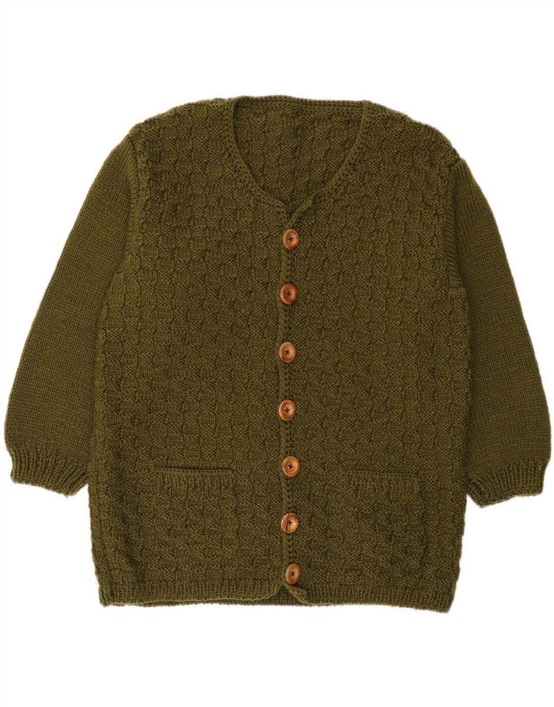 vintage Femme Cardigan Pull UK 14 Grand Kaki