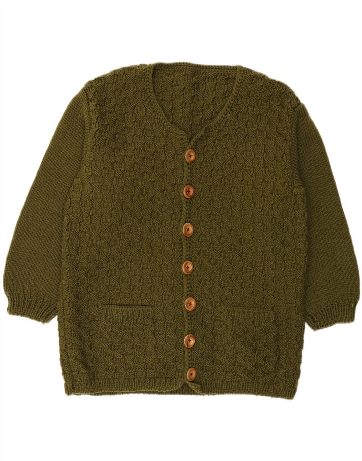 vintage Femme Cardigan Pull UK 14 Grand Kaki