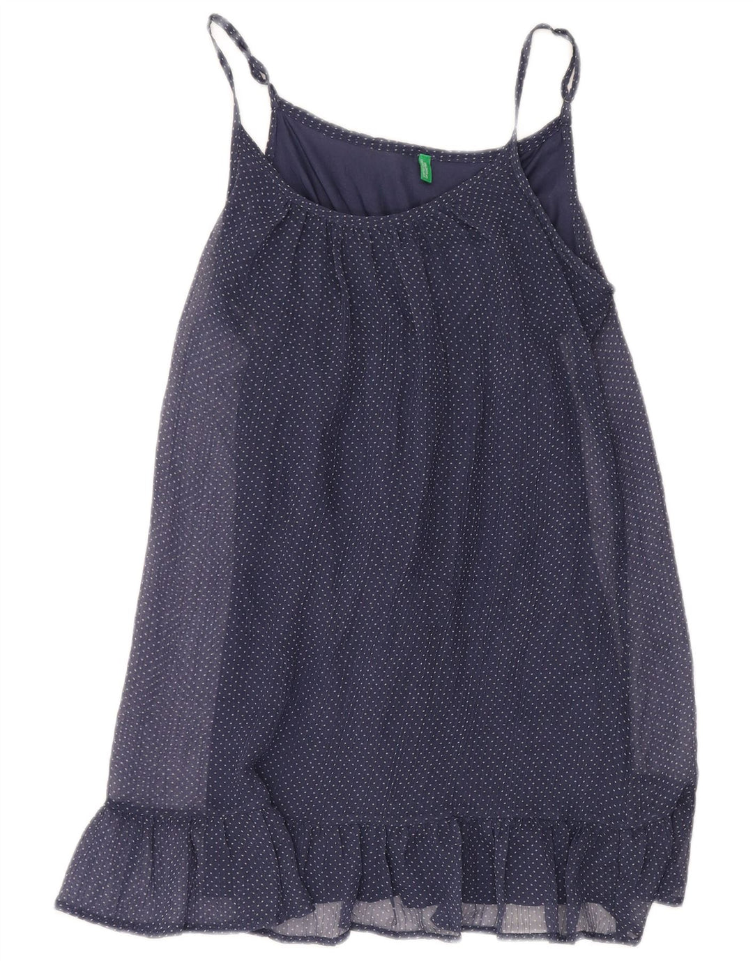 BENETTON Robe d'été pour femme UK 10 Petit Polyester à pois bleu marine