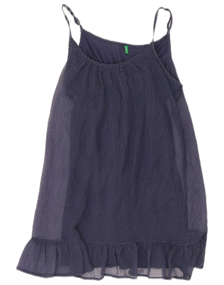 BENETTON Robe d'été pour femme UK 10 Petit Polyester à pois bleu marine