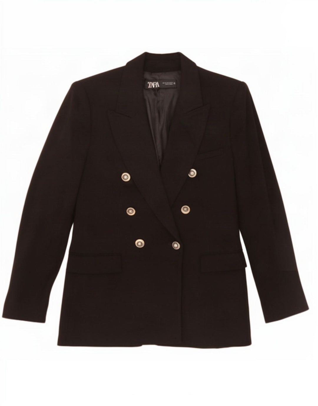 Zara Veste blazer à double boutonnage pour femme UK 12 Polyester noir moyen