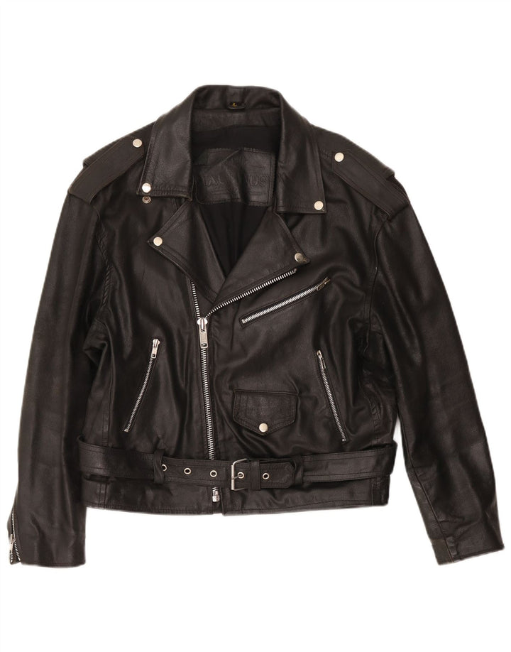 veste de motard en cuir femme vintage UK 16 Grand Noir