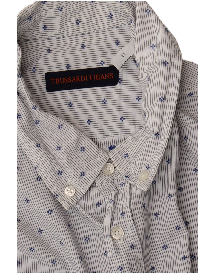 Trussardi Jeans Chemise Homme Taille 43 Large Bleu Spotté