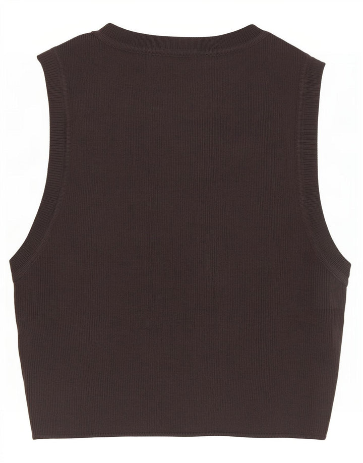 Zara Femme Crop Débardeur UK 12 Gris Moyen Viscose
