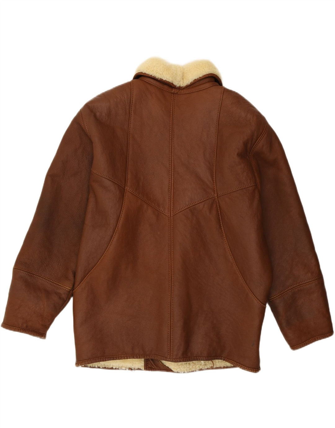 vintage Mens Loose Fit Shearling Jacket IT 46 Petit Cuir Marron