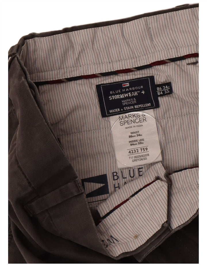 Marks & Spencer Pantalon Chino Droit Blue Harbor Homme W34 L33 Gris