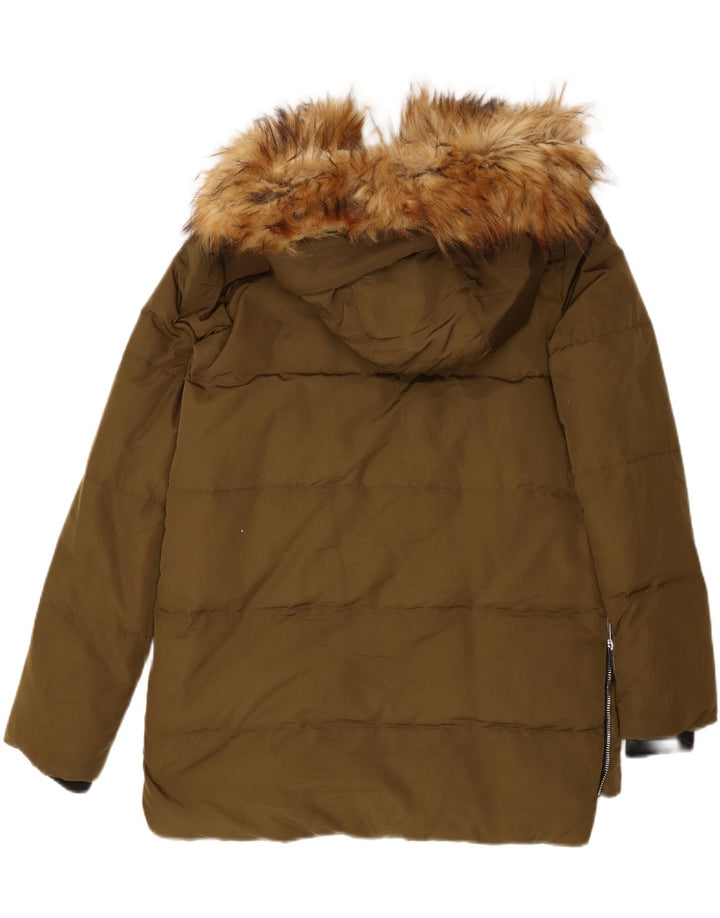 Zara Veste matelassée à capuche pour femme UK 10 Small Kaki Polyester