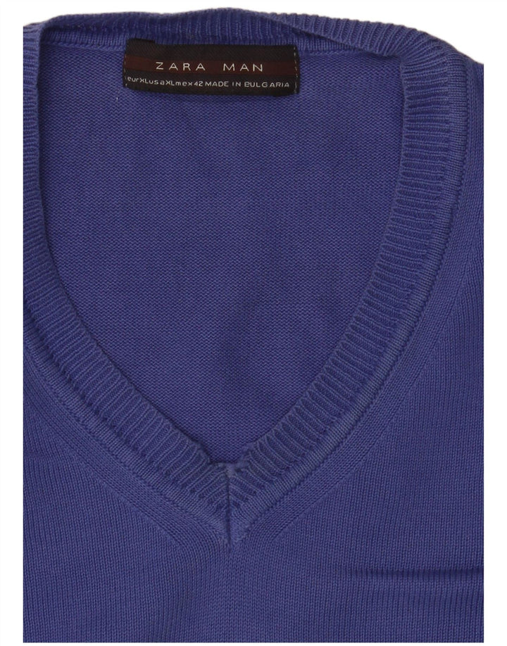 Zara Pull col V pour homme XL Bleu