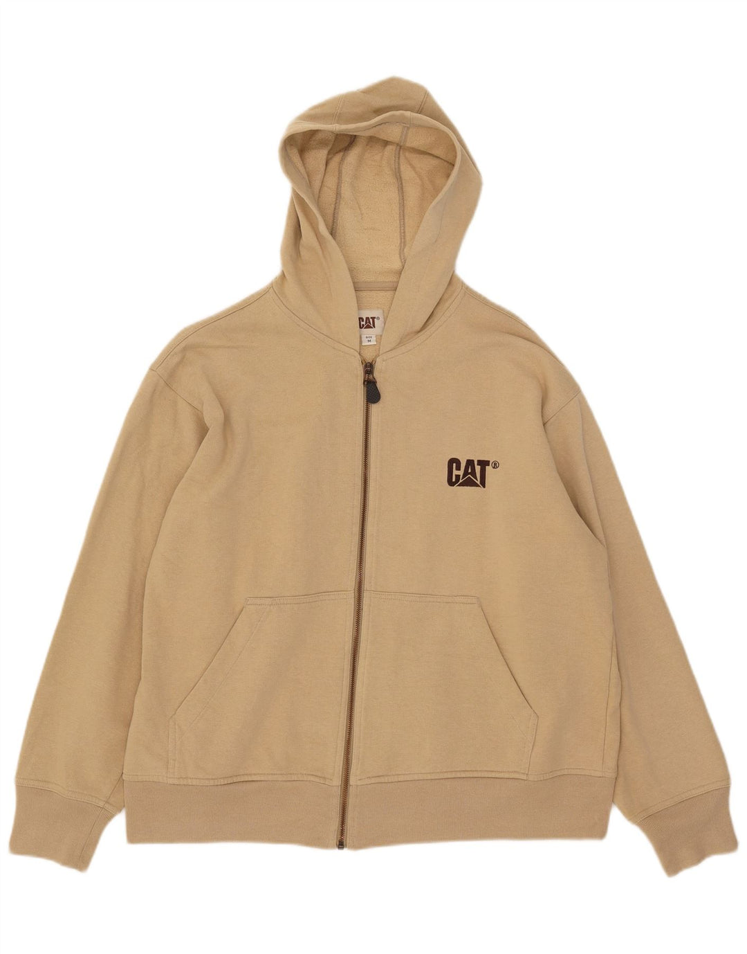 CAT Pull à capuche zippé pour homme en coton beige moyen