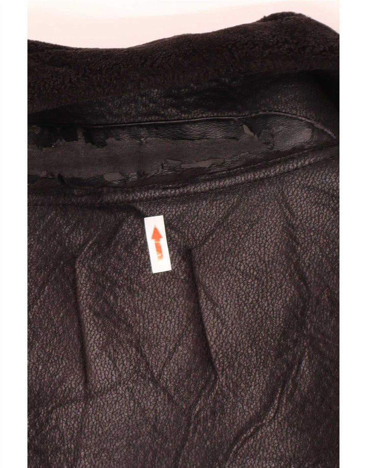 Zara Veste Sherpa en simili cuir pour femme UK 14 Polyuréthane noir moyen