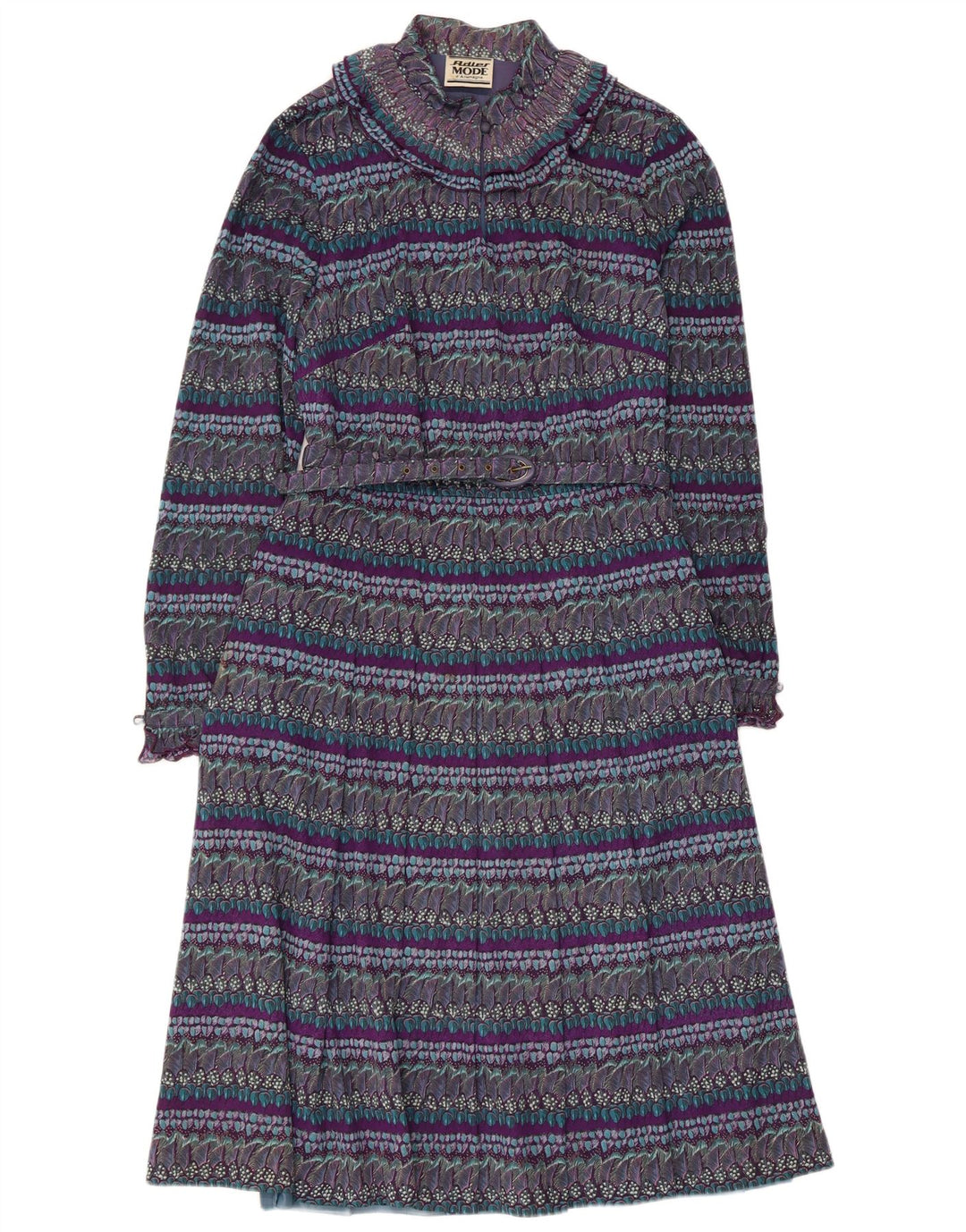 vintage Womens Abstract Pattern Maxi Dress UK 8 Petit Purple Colourblock