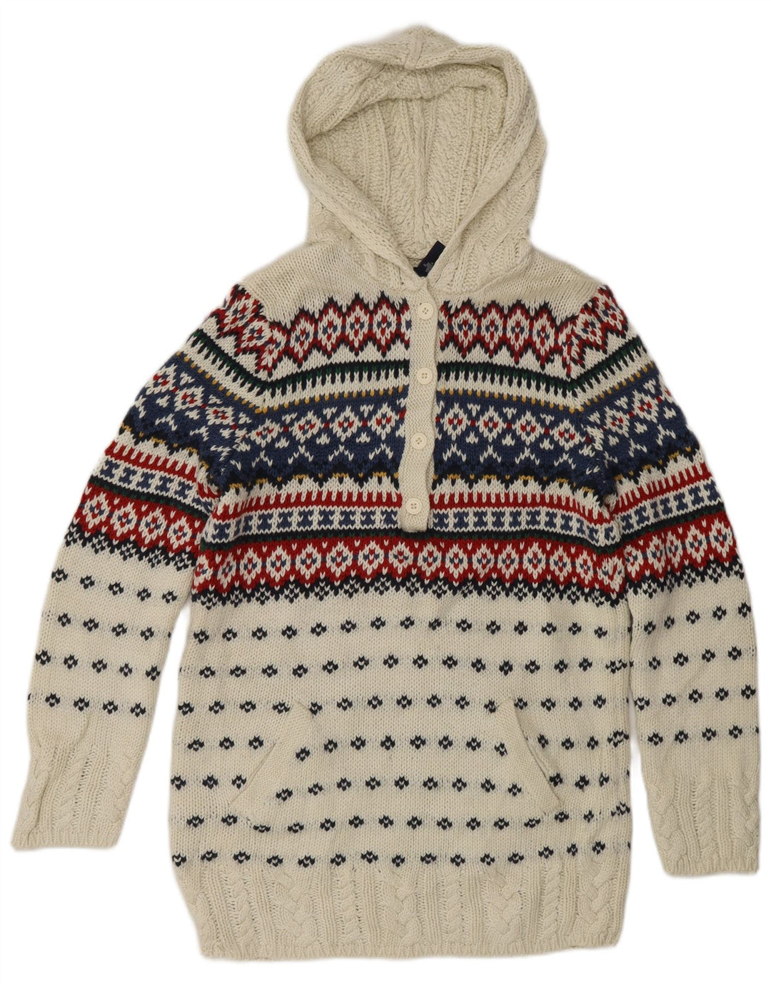 RALPH LAUREN Pull à capuche fille 15-16 ans XL Blanc Fair Isle Coton