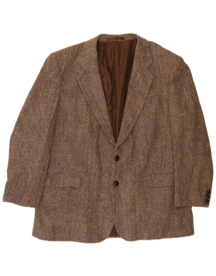 Harris Tweed Veste Blazer 2 Boutons pour Homme UK 40 Grande Laine à Chevrons Marron