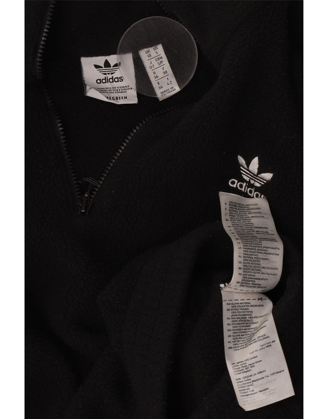 Adidas Pull polaire surdimensionné à col zippé pour femme UK 10 Petit Noir Polyester