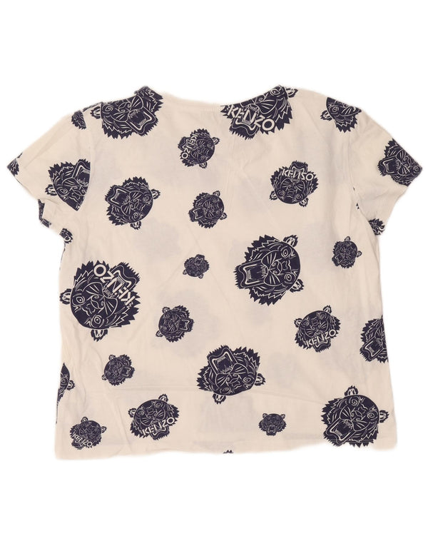 Kenzo T-shirt graphique pour femme UK 16 Large Blanc Coton