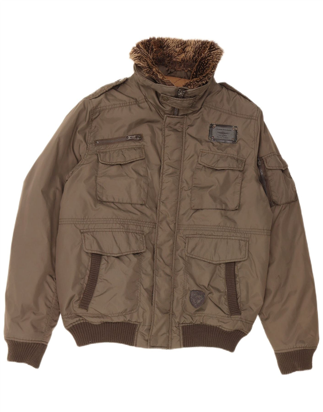 Celio Veste Bomber Militaire Homme UK 42 XL Kaki Nylon