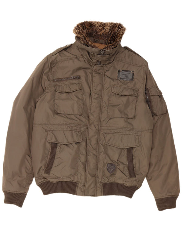 Celio Veste Bomber Militaire Homme UK 42 XL Kaki Nylon