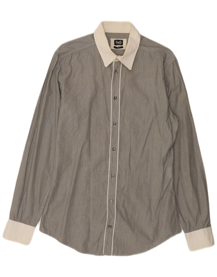DOLCE & GABBANA Chemise Slim Fit Homme IT 52 Grand Coton à Rayures Gris