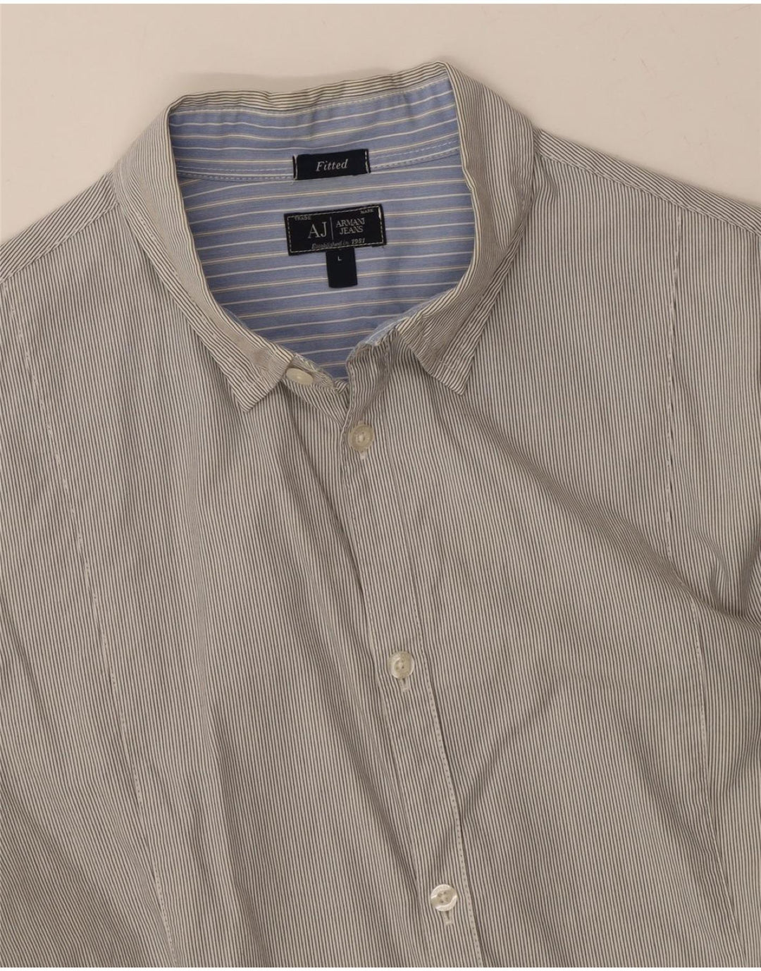 ARMANI JEANS Mens Fitted Shirt Large Grey Pinstripe Cotton Vintage Armani Jeans and Second-Hand Armani Jeans from Messina Hembry 