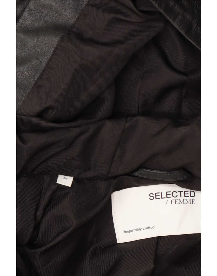 Selected Femme Veste en cuir à capuche pour femme EU 38 Noir moyen
