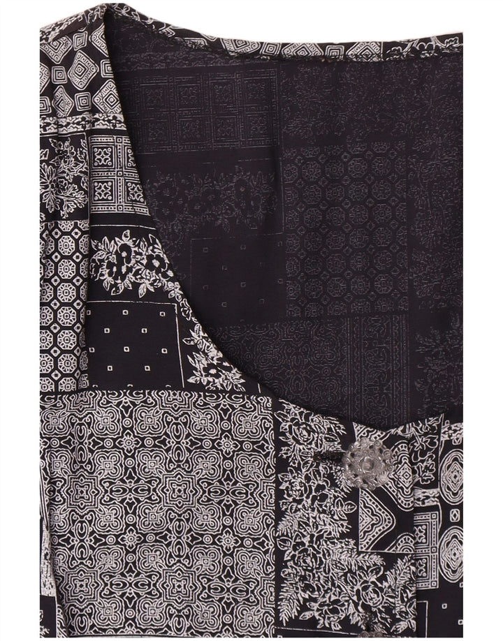 vintage Femme Robe A-Line UK 14 Patchwork Gris Moyen