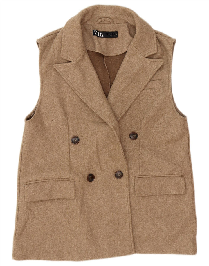 Zara Gilet utilitaire à double boutonnage pour femme UK 12 Polyester beige moyen