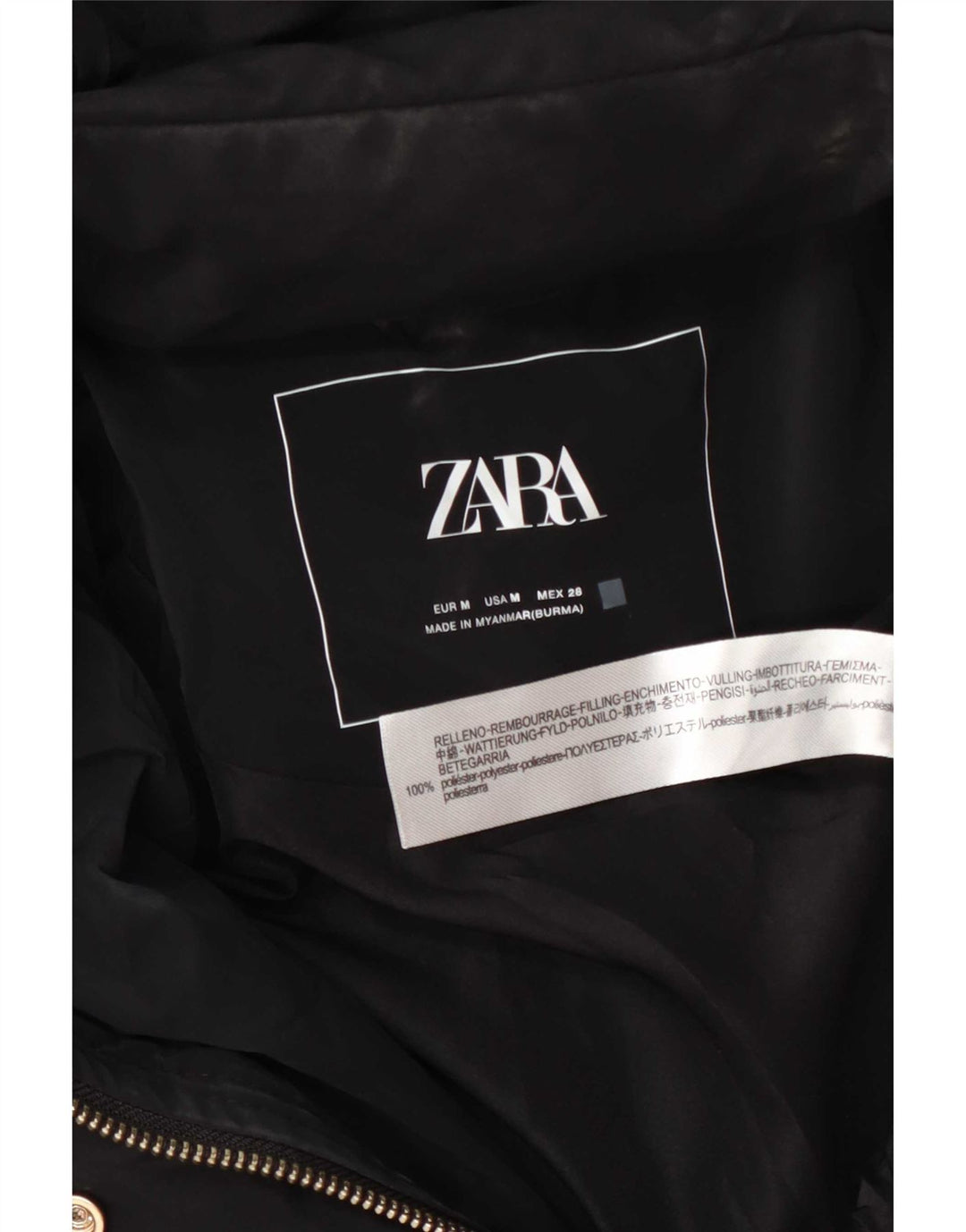 Zara Manteau rembourré à capuche pour femme UK 14 Polyester noir moyen
