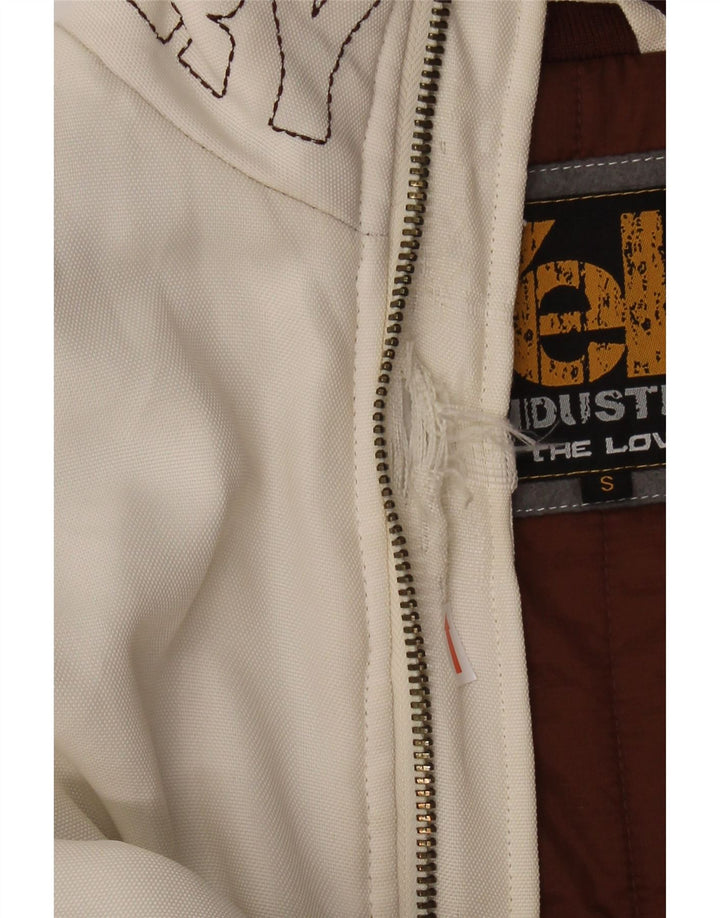 CRIER! Veste bomber graphique coupe ample pour homme UK 36 petit polyester blanc