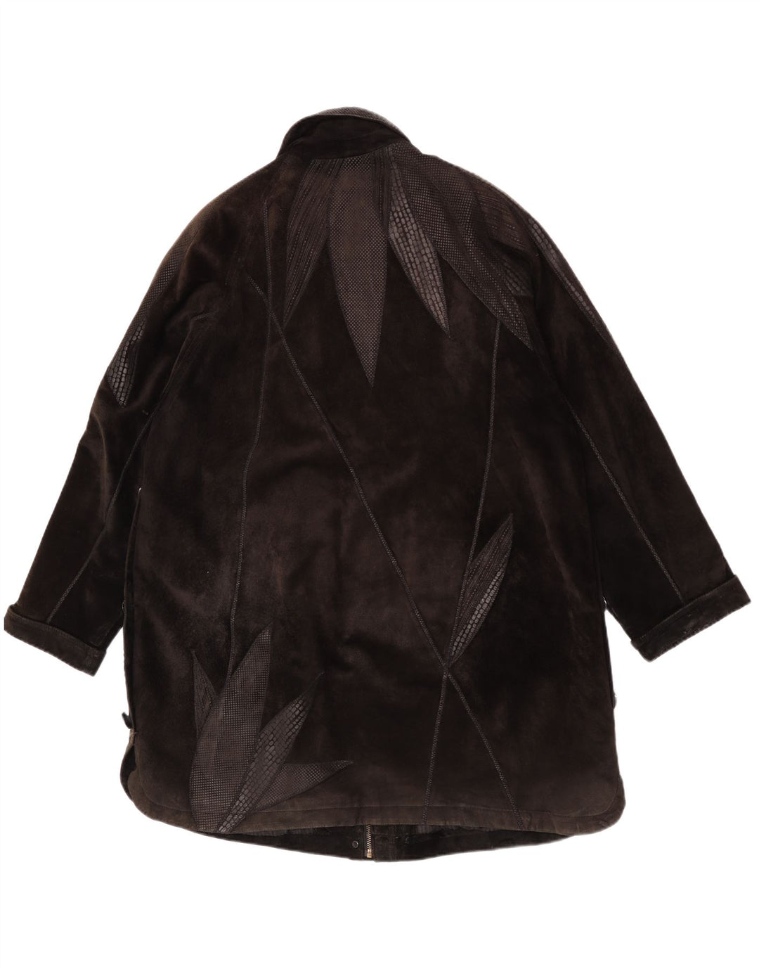 vintage Femmes Surdimensionné Suède Pardessus IT 42 Cuir Marron Moyen