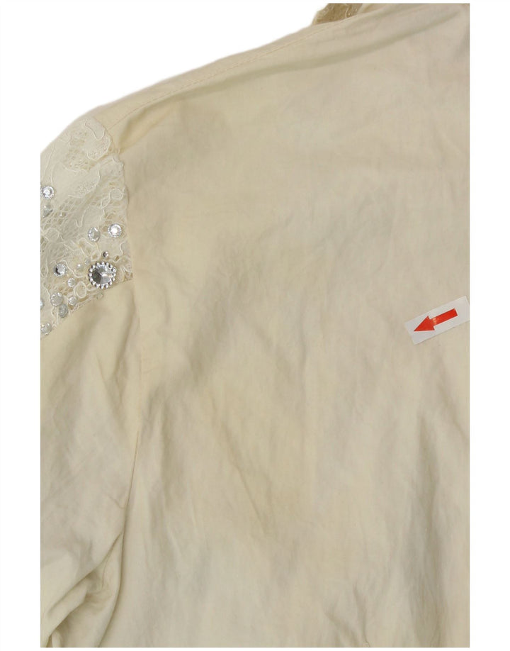 vintage Femme Chemise Blouse UK 12 Moyen Off White Floral