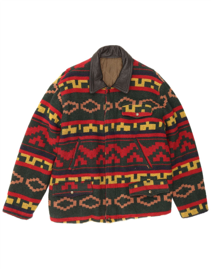 vintage Mens Utility Jacket UK 40 Grande laine géométrique multicolore