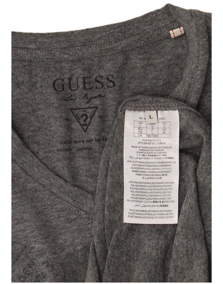 Guess T-shirt graphique pour femme UK 14 Large Gris Coton