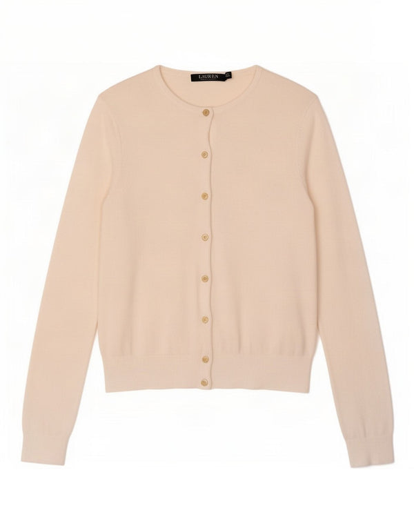 Ralph Lauren Pull Cardigan Femme UK 12 Coton Blanc Moyen