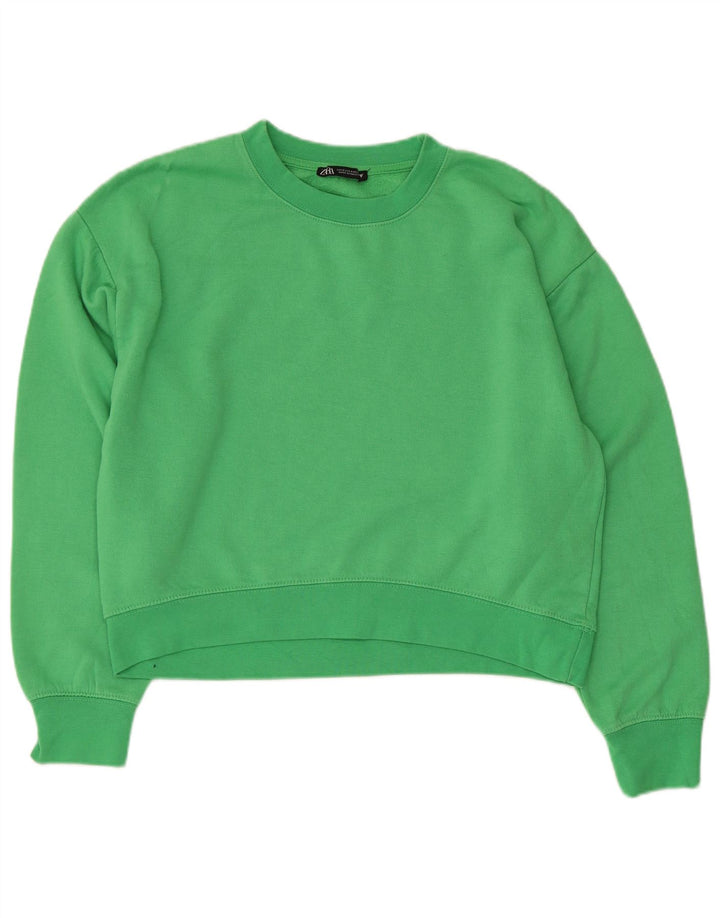 Zara Womens Crop Sweatshirt Jumper UK 14 Polyester Vert Moyen