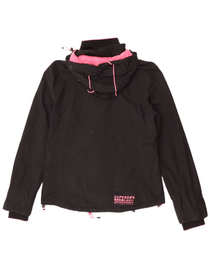 Superdry Veste de pluie à capuche pour femme UK 14 Large Noir Nylon