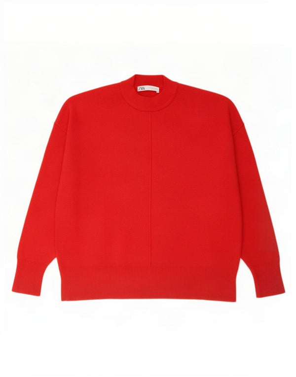 Zara Pull surdimensionné à col rond pour femme UK 10 Petit Rouge