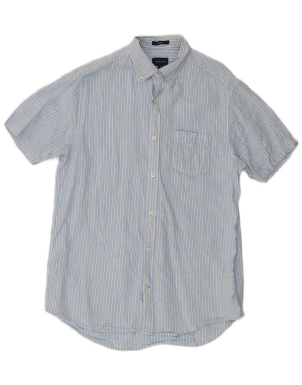 Gant Chemise à manches courtes pour homme Taille 39/40 15 3/4 Lin bleu moyen à fines rayures