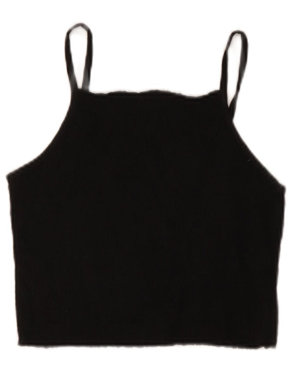 Zara Womens Crop Cami Top UK 12 Coton Noir Moyen