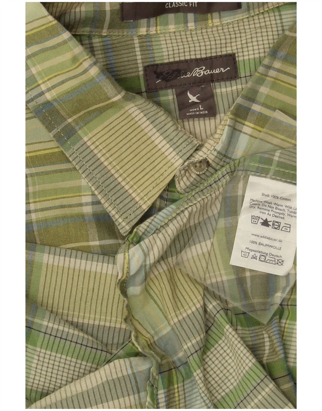 EDDIE BAUER Chemise classique à manches courtes pour homme en coton à carreaux verts