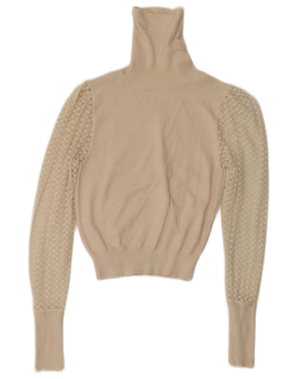 Zara Femme Pull Court Col Roulé Pull UK 8 Petit Viscose Blanc