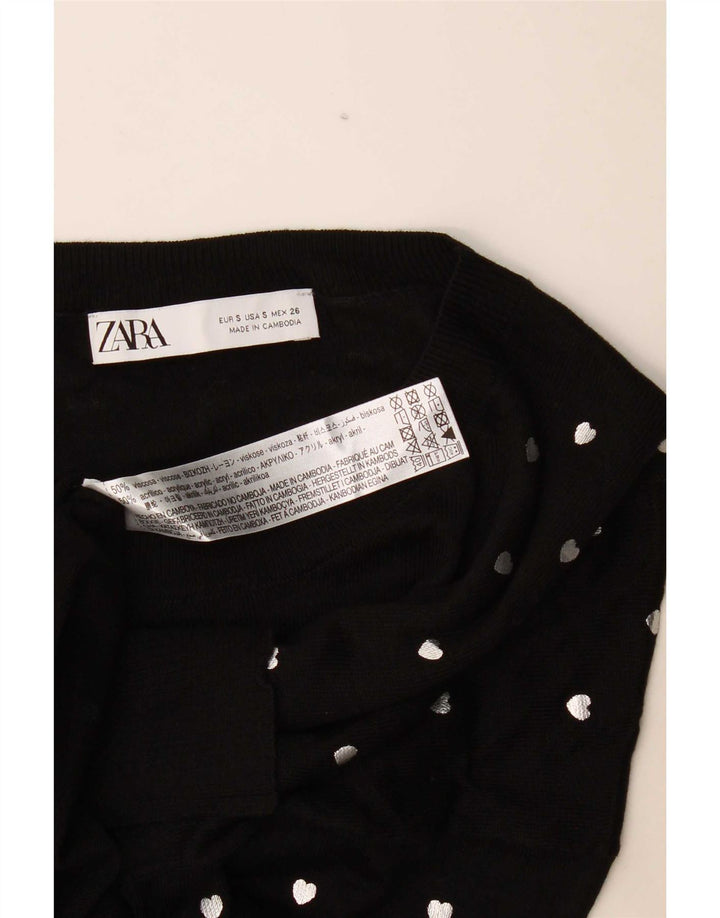 Zara Pull à col rond à motif abstrait pour femme UK 10 Petit Noir