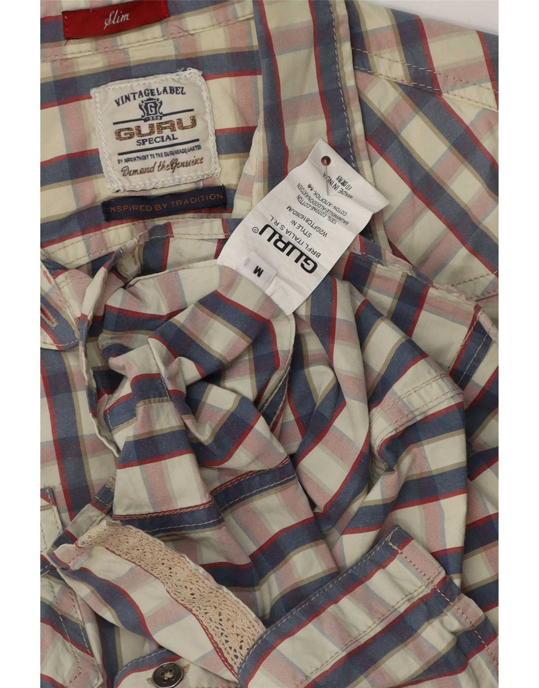 Guru Chemise Slim Femme UK 12 Coton à Carreaux Blanc Moyen