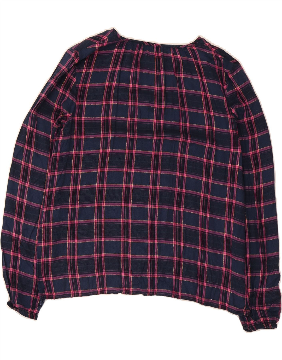 BENETTON Womens Long Sleeve Blouse Top UK 12 Medium Navy Blue Check Vintage Benetton and Second-Hand Benetton from Messina Hembry 