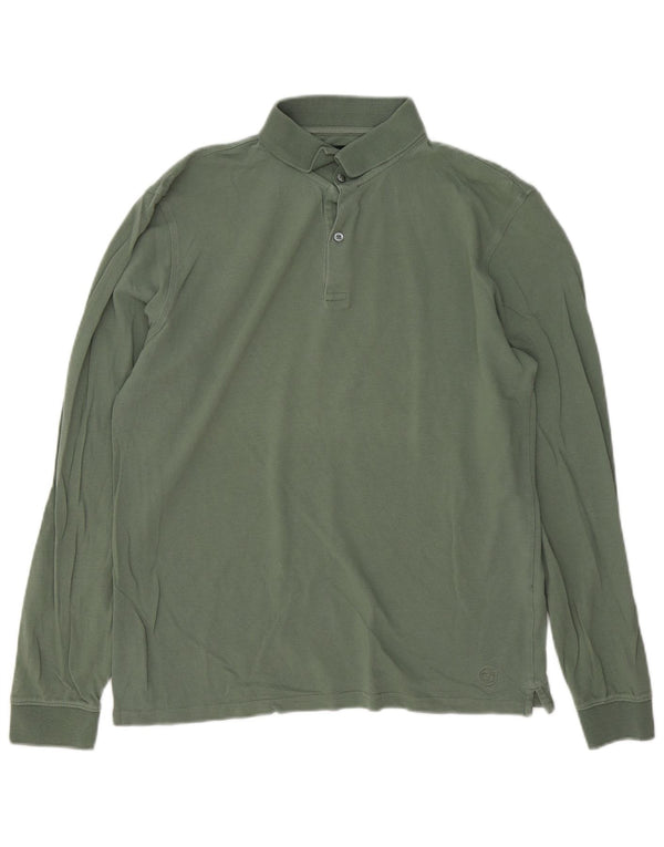 Massimo Dutti Mens Long Sleeve Casual Fit Polo Shirt Large Green Cotton