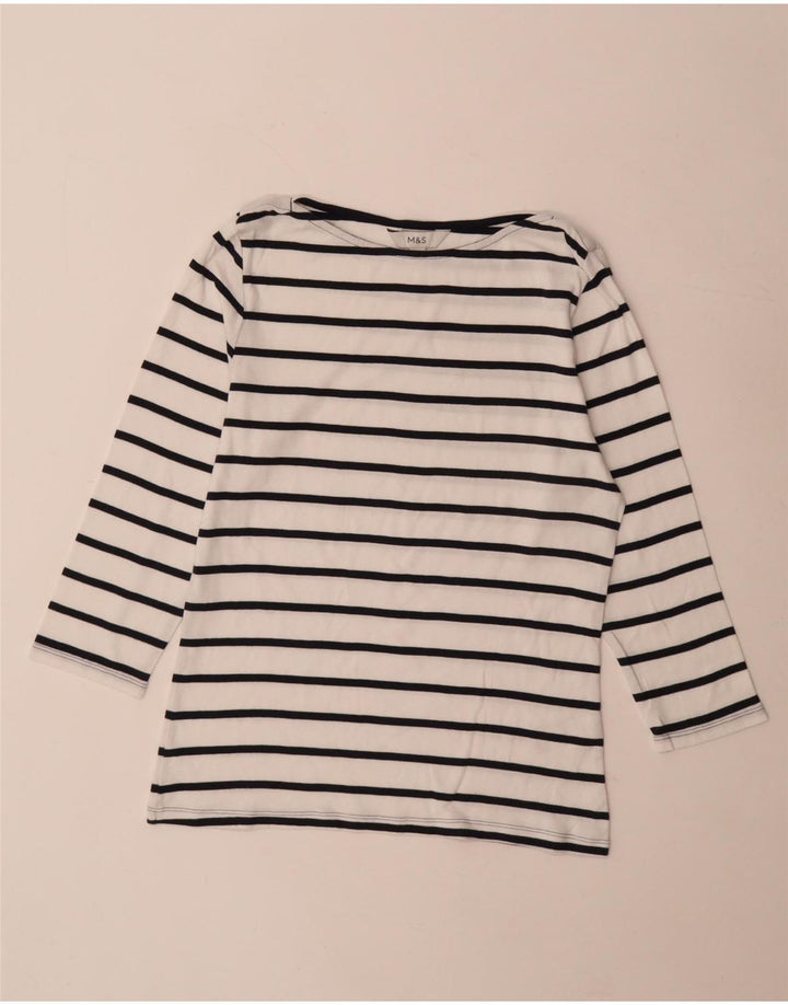 Marks & Spencer Haut à manches 3/4 pour femme UK 12 en coton rayé blanc moyen