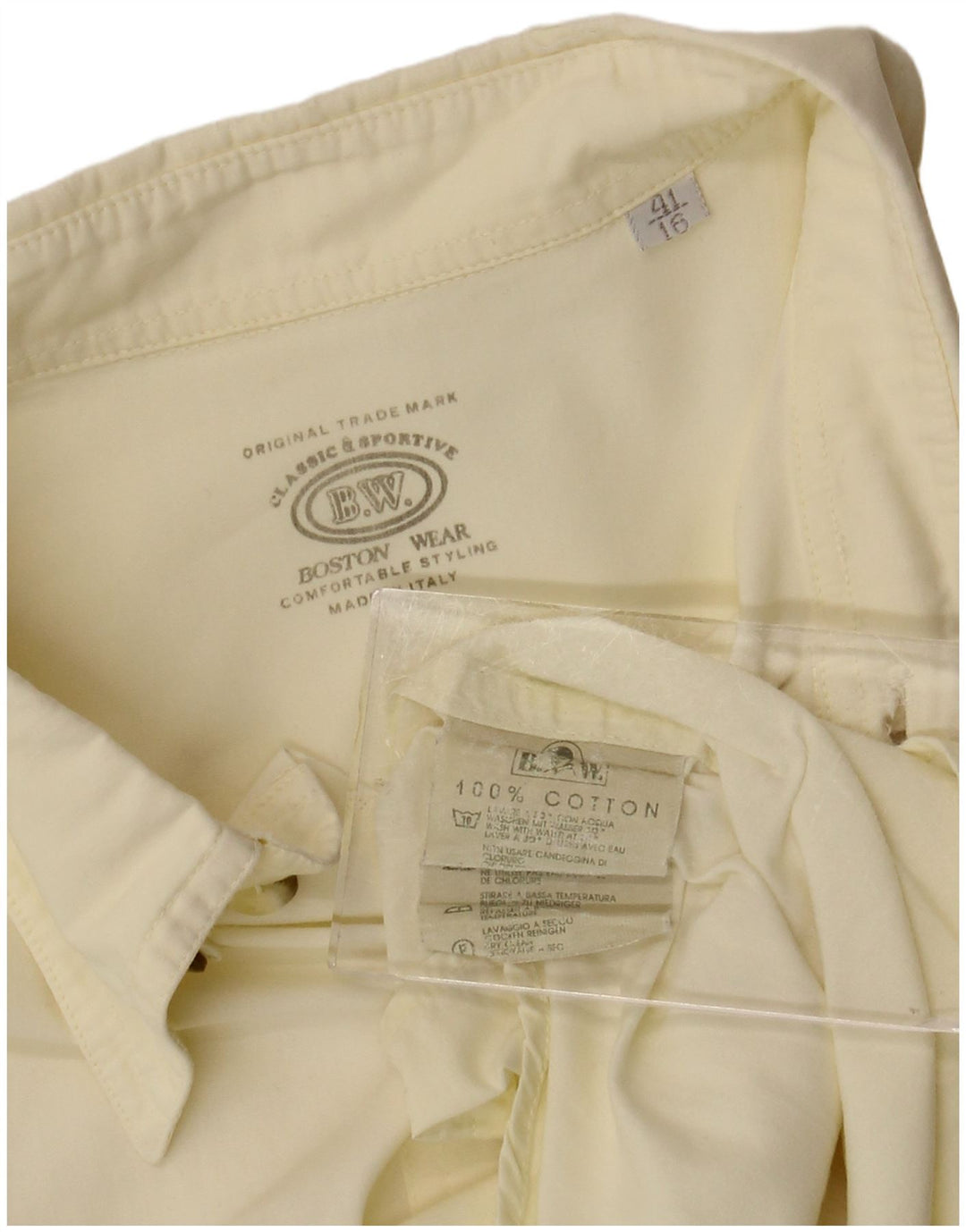 BOSTON Chemise à manches courtes pour hommes Taille 41 16 Grand coton jaune