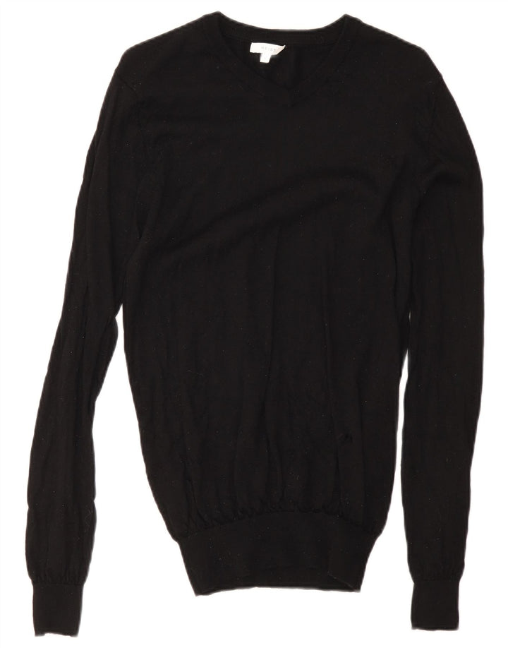 Reiss Pull col V pour homme en laine noire Taille S